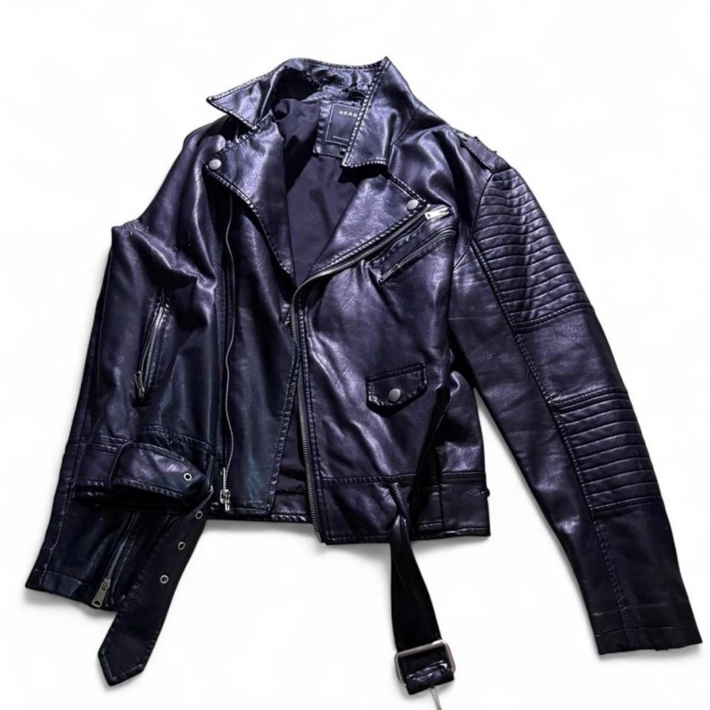 Reason Black Leather Jacket Men Size XL Biker Cool Outfit Trendy Vintage